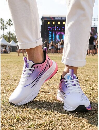  Sneakers da uomo bianche e viola per festival musicali - scarpe da corsa leggere, traspiranti e comode - calzature sportive alla moda per concerti, eventi all'aperto, viaggi e stile casual da strada