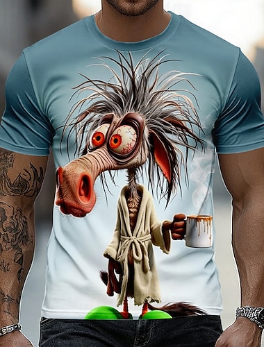  Herren Tiermotiv Pferd T Shirt Kurzarm T-Shirt 3D-Druck Rundhalsausschnitt Hemd Lustig Lässig Täglich Straße Blau Weiß Khaki Sommer Frühling Bekleidung S M L XL 2XL 3XL