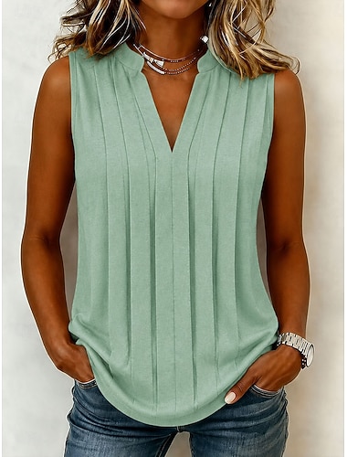  Per donna Canotta Semplice Vintage Elegante Essenziale Senza Maniche Scollo a V Top Regolari Casuale Quotidiano Cachi Nero Bianco Verde Estate Primavera