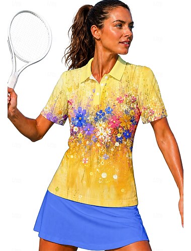  Naisten Kukat Urheilupaita Poolopaita Tennispaita Lyhythihainen Kukka-aihe Napit UPF50+ UV-vastustuskykyinen Erittäin elastinen Kosteuden siirtävä Hengittävä Lentopallo Tennis Golf Kaulus Pikeepaita