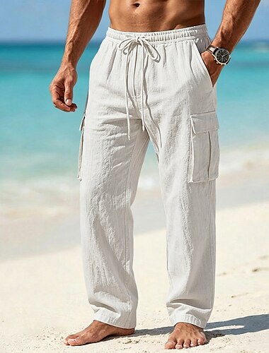  Per uomo Pantaloni Cargo Pantaloni Pantaloni Estivi Pantaloni da Spiaggia Pantaloni in Garza Coulisse Elastico in vita Multi-tasche Semplice Comodità Morbido Lunghezza intera Quotidiano All'aperto