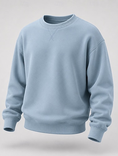  Moletom masculino de tecido atoalhado com gola redonda, azul claro