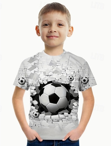  Jungen 3D Grafik Fußball Fußball-T-Shirts T-Shirt Kurzarm 3D-Druck Sommer Frühling Sport Mode Streetwear Kinder 4-12 Jahre Rundhalsausschnitt Lässig Täglich Outdoor Normale Passform