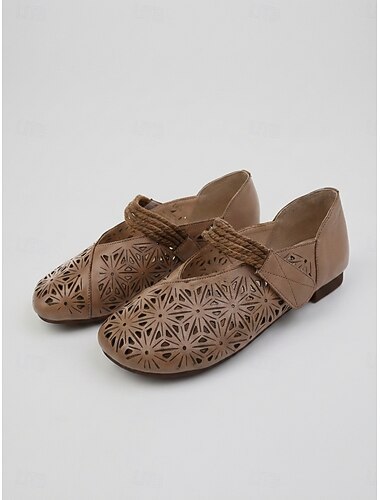  Damesschoenen van grijs, ademend echt leer, Mary Jane-stijl – comfortabele platte schoenen met uitsparing, ideaal voor op reis of dagelijks gebruik. &kleine boodschappen