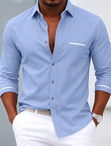  Per uomo Camicia Camicia elegante Camicia Oxford Camicia con Bottoni Blocco di colori Quotidiano Affari Blu chiaro Bianco Blu scuro Grigio Manica Lunga Colletto alla coreana Estate Primavera
