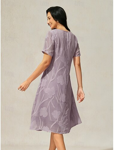  Dames Mini-jurk Hemdjurk Elegant Effen Kleur Korte mouw Strakke ronde hals Lila