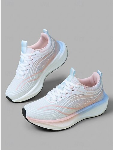  Roze hardloopschoenen voor dames met een kleurverloop en ademend mesh – comfortabele sportschoenen met schokabsorberende zool voor hardlopen, de sportschool en fitnessactiviteiten. &kleding die de