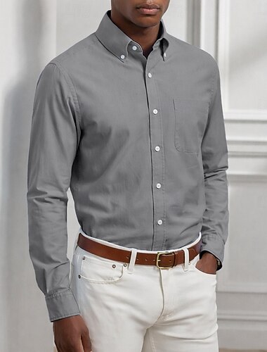  Per uomo Camicia Camicia elegante Camicia button-down Camicia Oxford Quotidiano Affari Blu chiaro Nero Bianco Blu marino Manica Lunga Collo ripiegato Tutte le stagioni Abbigliamento Puro