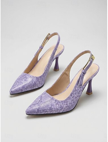  Lilla slingback-pumps i slangeskind til kvinder - elegante spidse stilettohæle med justerbar rygrem til dagligt professionelt brug og aftensammenkomster &moderne gadestil