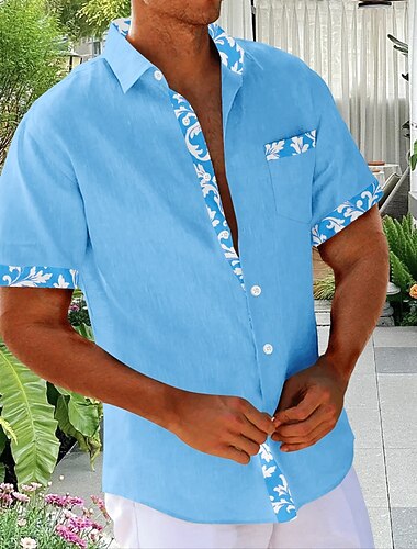  Per uomo Floreale Barocco Camicia Camicia Estiva Camicia con Bottoni Manica Corta Vintage Vacanza Ferie Estate Primavera Collo ripiegato Stampa 3D Una tasca anteriore Camicie con bottoni Blu Giallo