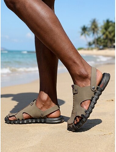  Sandali da uomo grigi da esterno, regolabili, comodi, scarpe estive da passeggio per vacanze al mare, viaggi in riva al mare, relax costiero e abbigliamento da esterno per le vacanze.