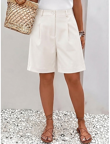  Mulheres Refrescante Calção à moda Trabalho Comprimento do joelho Cintura Alta Conforto Casual Diário Trabalho Azul marinho Preto Branco Azul Verão Primavera Normal