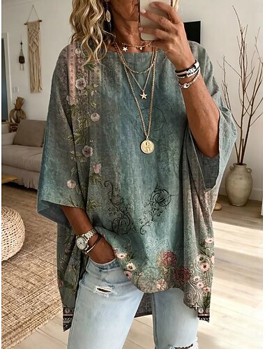  Per donna Blusa Stampato Floreale Grafico Bohemien Quotidiano Etnico Manica 3/4 Girocollo Scollo a Barca Top lunghi Casuale Quotidiano Ferie Nero Rosa Viola Verde Estate Primavera