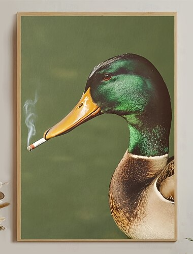  1 stampa su tela senza cornice raffigurante un'anatra che fuma in stile retrò - arte murale vintage umoristica, poster divertente con animali per l'arredamento di casa, camera da letto, soggiorno,