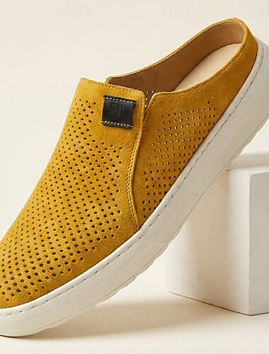  Mocasines casuales sin cordones para hombre, color mostaza, perforados, ligeros, transpirables y cómodos, ideales para caminar o para un estilo veraniego relajado. Perfectos para el día a día, viajes, conducir y fines de semana.