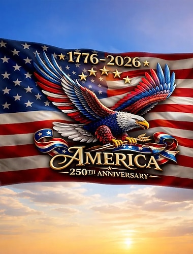  Bandiera del 250° anniversario degli Stati Uniti, bandiera patriottica leggera a strato singolo per esterni, bandiera commemorativa del giorno dell'indipendenza americana 1776-2026