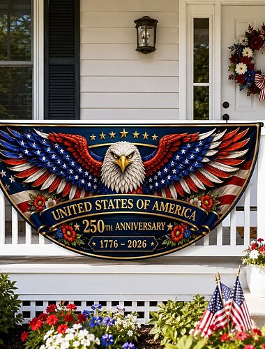  1776-2026 250° anniversario degli Stati Uniti, bandierina semicircolare a ventaglio, patriottica bandiera americana per esterni, ideale per casa, veranda, giardino o come decorazione per il giorno dell'indipendenza.