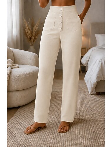  Dames Pakken Vrijetijdsbroek Recht Elegant Basic Volledige lengte Hoge taille Effen Comfort Dagelijks Zwart Kameel as-gekleurde Donkerblauw Lente Herfst Normale pasvorm