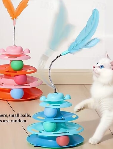  katteleker roterende ball katt underholdningsplate automatisk katt leker pinne fjærkatt roterende ball romtårn spillleke