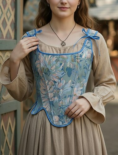  Medieval Renascentista Cottagecore Corpete Fada Cordões Floral Fantasia Mulheres Fantasia Dia Das Bruxas Carnaval Casual / Diário feira renascentista LARP Adulto Corpete Primavera Verão