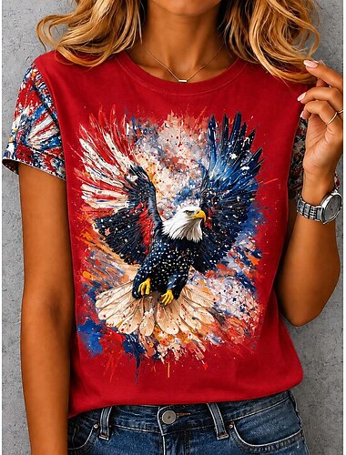  Ziua Independenței Americane Pentru femei Tricou Imprimeu Grafic Steag Epocă Modă Stilat Manșon scurt Stil Nautic Rotund Topuri obișnuite Casual Zilnic Sfârșit de săptămână Albastru piscină Alb Roz