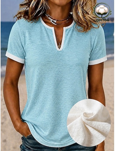  Dames Overhemd Textuur Blouse Zomer tops Effen Stijlvol Klassiek Korte mouw V-hals Lange tops Casual Lichtgroen Licht Paars Licht Blauw Zomer Lente