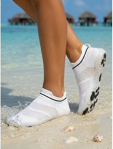  Tênis aquático feminino branco respirável em malha, modelo barefoot – leve, de secagem rápida, com sola flexível antiderrapante, ideal para praia, natação, surfe e ioga. & viagem