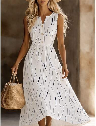  Per donna Abito Midi Vestito Estivo Abito Estivo Vacanza Casual Quotidiano All'aperto Spiaggia Vestibilità regolare Floreale Senza Maniche Scollo a V Blu Bianco Rosa Estate Primavera