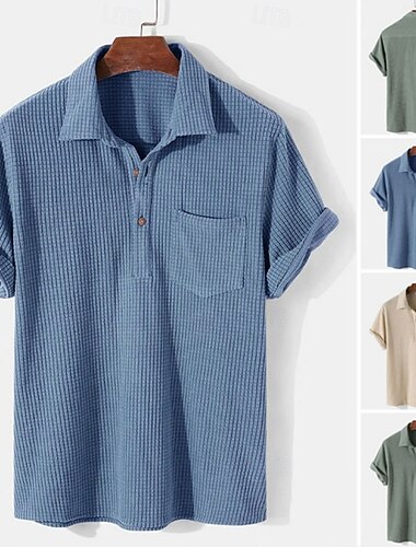  Per uomo Camicia Camicia popover Camicia casual Camicia da Spiaggia Verde Albicocca Azzurro Manica Corta Semplice Colletto a Camicia Casuale Quotidiano Tasca Abbigliamento Elegante Moda Casual