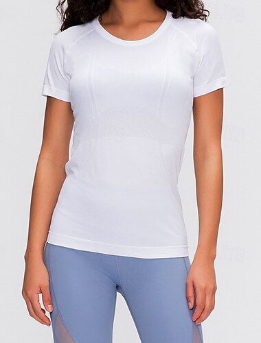  Mulheres topo de pilates Camisa de treino Camiseta de ioga Gola Redonda Pele amigável Leve Confortável Esportivo Manga Curta Esportes Côr Sólida Blusas Para Treino de Ginástica Corrida Ginástica