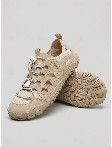  Women's Khaki Breathable Mesh Hiking Shoes - Lightweight Outdoor Shoes, Non-Slip Quick Lace Up Trail Sneakers for Walking, Hiking, Beach & Trekking