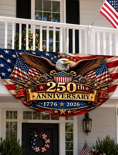  1776-2026 250° anniversario degli Stati Uniti, bandierina a ventaglio semicircolare, patriottica bandiera americana per esterni, ideale per casa, veranda, giardino o come decorazione per il giorno dell'indipendenza.