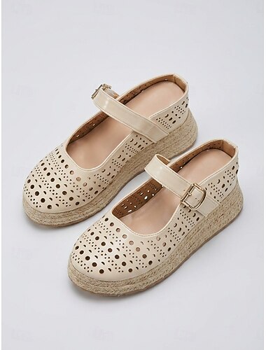  Mary Jane da donna bianche con plateau e intagli - scarpe con zeppa in similpelle stile espadrillas retrò con cinturino posteriore, perfette per le vacanze estive al mare e in resort. &abbigliamento