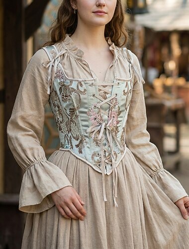  Médiéval Renaissance Corset Corset Serre Taille Corsage Noble À lacets Broderie Déguisement Femmes Fantaisie Royal Halloween Carnaval Décontracté Quotidien Foire de la Renaissance LARP Adulte Corset