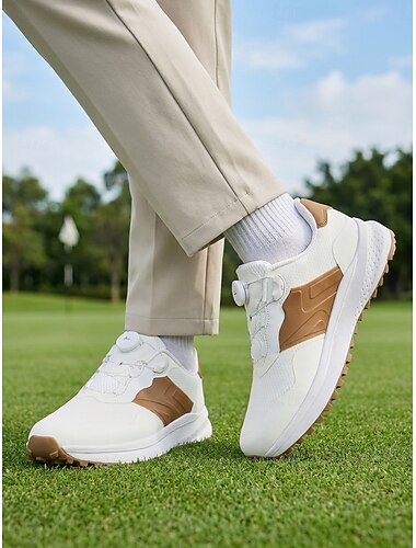  Zapatillas de golf blancas y marrones para hombre, calzado deportivo informal con cordones, zapatos cómodos y antideslizantes para caminar, ideales para jugar al golf, viajar o para uso diario.