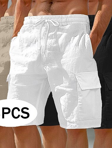  Per uomo Pantaloncini cargo Shorts di Lino Pantaloncini Estivi Shorts da Spiaggia Coulisse Elastico in vita Multi-tasche Semplice Traspirante Lunghezza al ginocchio Quotidiano All'aperto Spiaggia