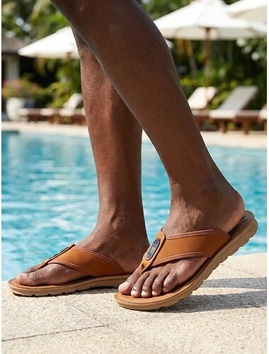  Sandali infradito da uomo color cuoio - pantofole casual morbide e comode con cinturino tra le dita - scarpe estive da resort e piscina per uomo, vacanze, gite in spiaggia e tempo libero all'aria aperta