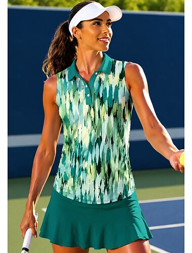  Per donna Geometrico Astratto Top Maglietta sportiva Polo da golf Maglia da tennis Senza Maniche Cerniera Floreale UPF50+ Resistente ai Raggi UV Alta elasticità Traspirante Tennis Golf Pickleball