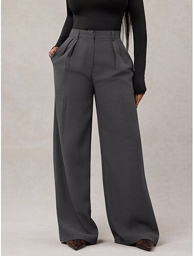  Dames Breed Been Pakken Vakantie Modieus Streetwear Volledige lengte Hoge taille Effen Zak Elastische taille Comfort Comfortabel Inelastisch Dagelijks Kantoor Vakantie Donker-Grijs Donkerrood Zwart