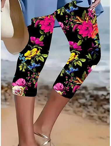  Damen Caprihose Chinos Leggings Urlaub Mode Streetwear Capris Hohe Taille Blumen Grafik Druck Komfort Weich Bequem Hohe Elastizität Täglich Outdoor Urlaub Schwarz Sommer Frühling Herbst Schmale