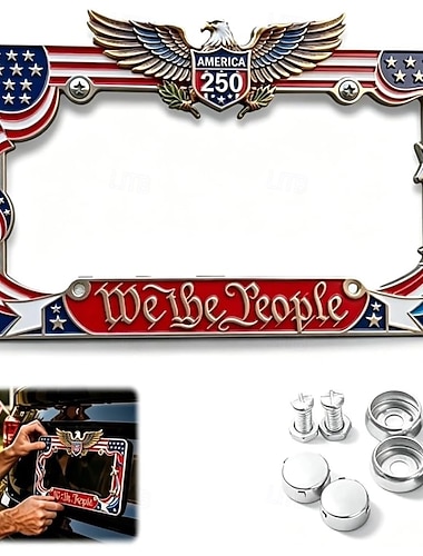  250-årsjubileumsram för registreringsskylt, ram för amerikansk bil för 250 år, registreringsskylthållare, universella patriotiska registreringsskyltsramar för vanliga amerikanska skyltar