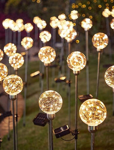  4 stuks IP65 waterdichte buitenverlichting op zonne-energie met 10 LED's en koperdraad, constante lichtopbrengst. &knipperende modi, tuin, terras, erf, gazon, pad, villa, feest, bruiloft, camping,