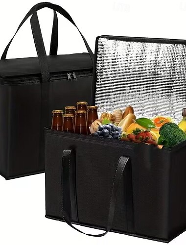  2 große und extra große Isoliertaschen, halten Speisen mehrere Stunden warm oder kalt – Einkaufstasche, weiche Kühltasche, geeignet für Catering/Lieferdienste, Pizzatasche, leicht und mit robustem