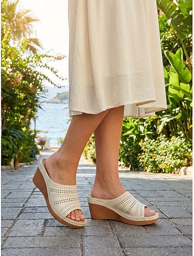  Sandali da donna rossi con zeppa – sandali estivi comodi e traforati con plantare massaggiante, ideali per i viaggi. &abbigliamento quotidiano
