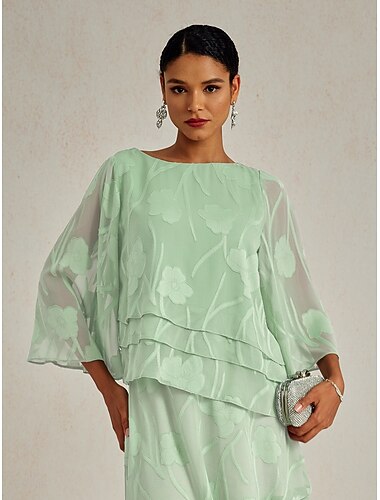  Femmes Chemise en Dentelle Chemisier Hauts Élégants Hauts en mousseline de soie Ourlet asymétrique Couleur Unie Fleuri Élégant Occasionnel Demi Manches Manche flottante Col Bateau Hauts Réguliers