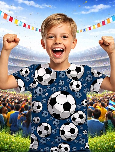  Jungen 3D Grafik Fußball Fußball-T-Shirts T-Shirt Kurzarm 3D-Druck Sommer Frühling Sport Mode Streetwear Kinder 4-12 Jahre Rundhalsausschnitt Lässig Täglich Outdoor Normale Passform
