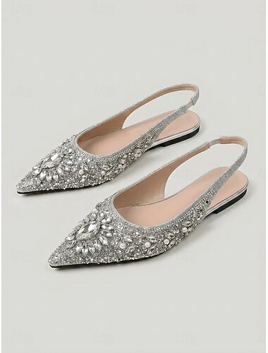  Ballerine da donna con strass scintillanti - scarpe da sposa di lusso con punta affusolata e decorazioni in cristallo, perfette per feste serali e cene di gala. &serata fuori al resort