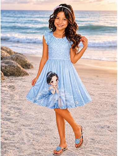  Mädchen' 3D Grafik Cartoon Prinzessin Kleid Rüschenkleid Ärmellos 3D-Druck Sommer Frühling Täglich Urlaub Party Niedlich Basic Lässig Kinder 4-12 Jahre Freizeitkleid A Linie Kleid Knielang Normale