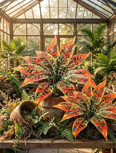  2 piante artificiali di albero del sangue di drago che cambiano colore con foglie realistiche maculate di rosso-arancio, adatte per decorazioni interne/esterne, fogliame in plastica autoportante per