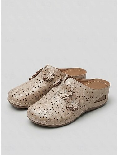  Hellblaue, atmungsaktive Keilclogs für Damen – leichte, bequeme Pantoletten zum Hineinschlüpfen mit floralem Detail, weiche, rutschfeste Freizeitschuhe zum Spazierengehen und Reisen &Alltagskleidung